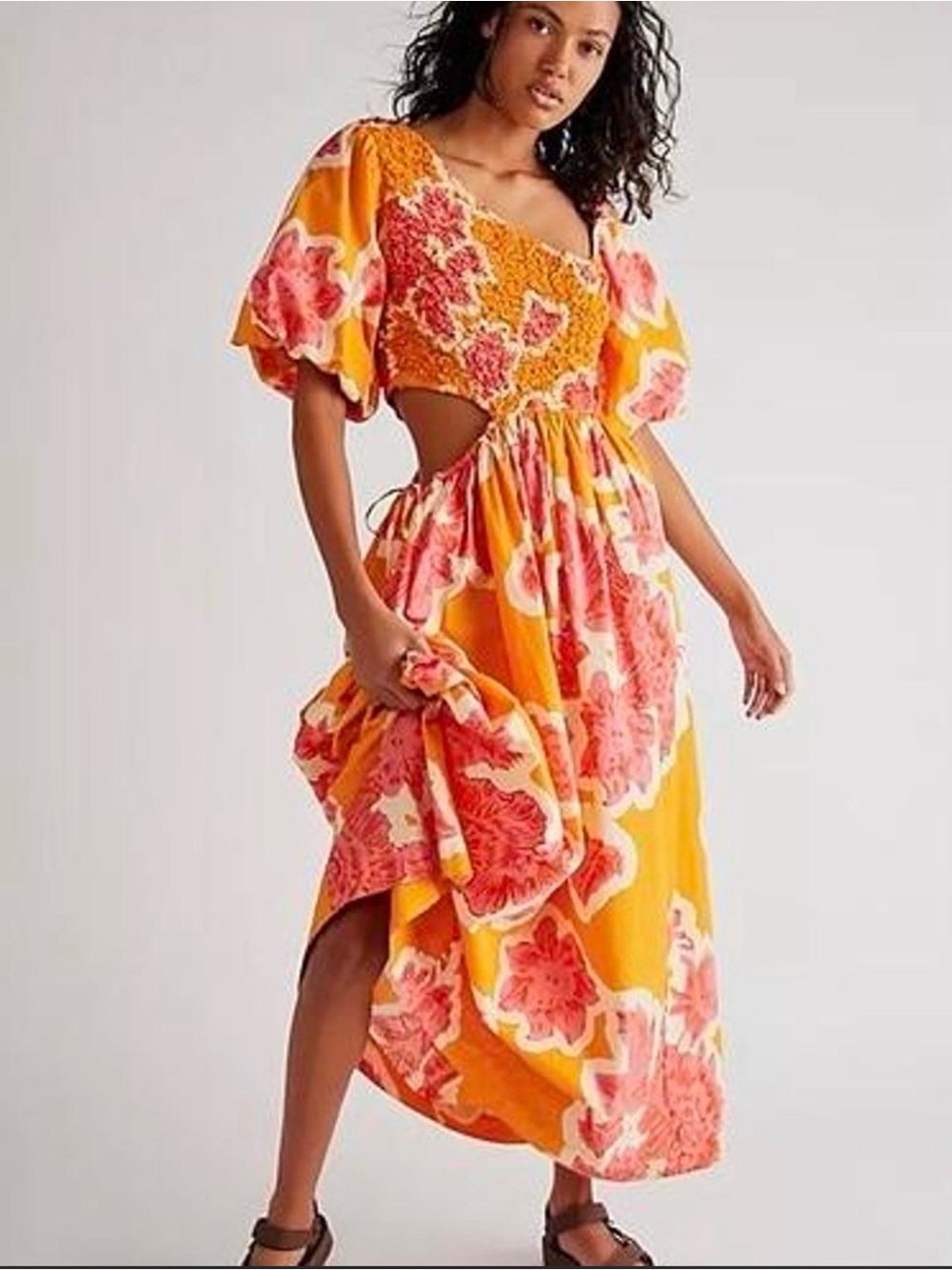 Free People Yellow & Pink Floral Maxi Dress